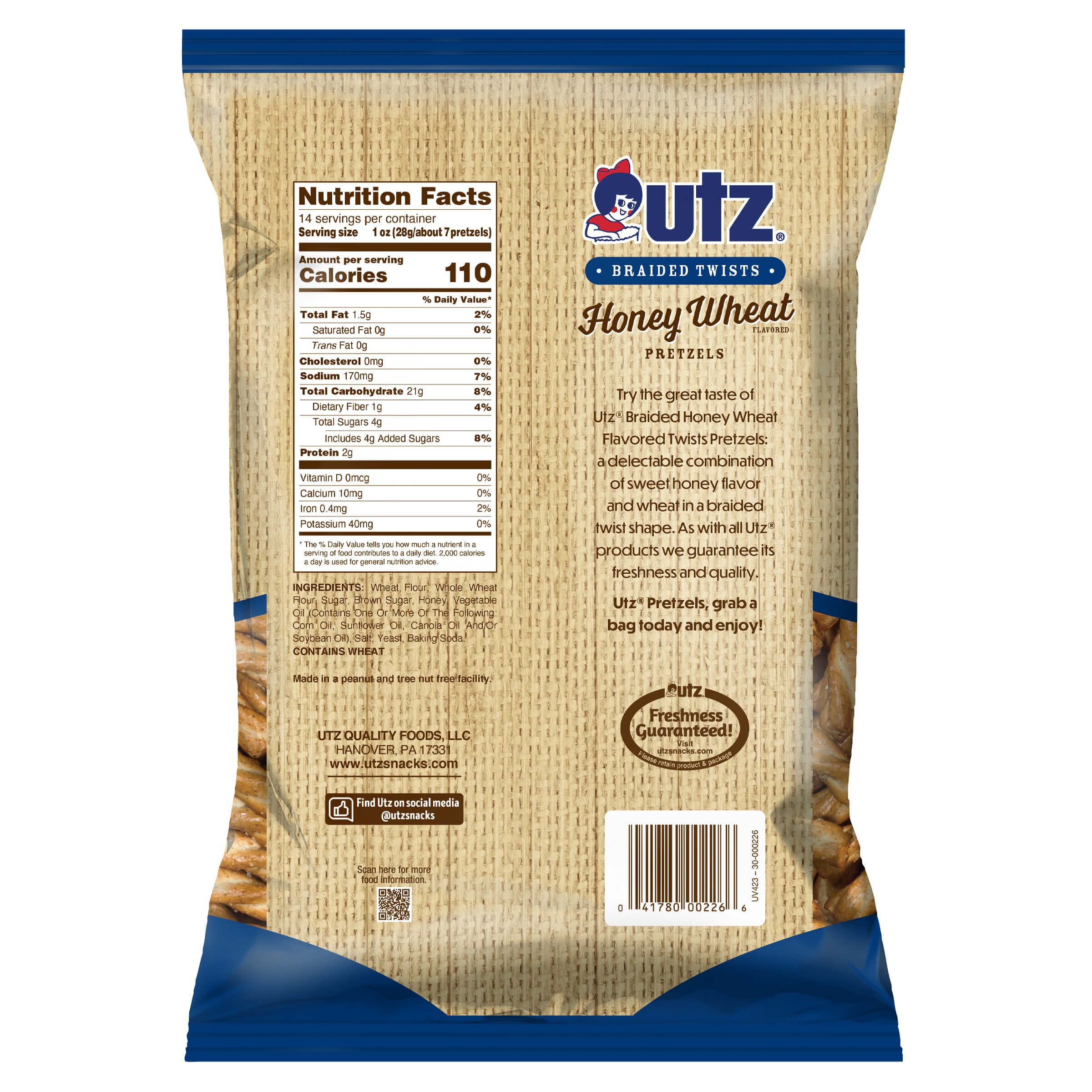 Utz Honey Wheat Braided Twists Pretzels
