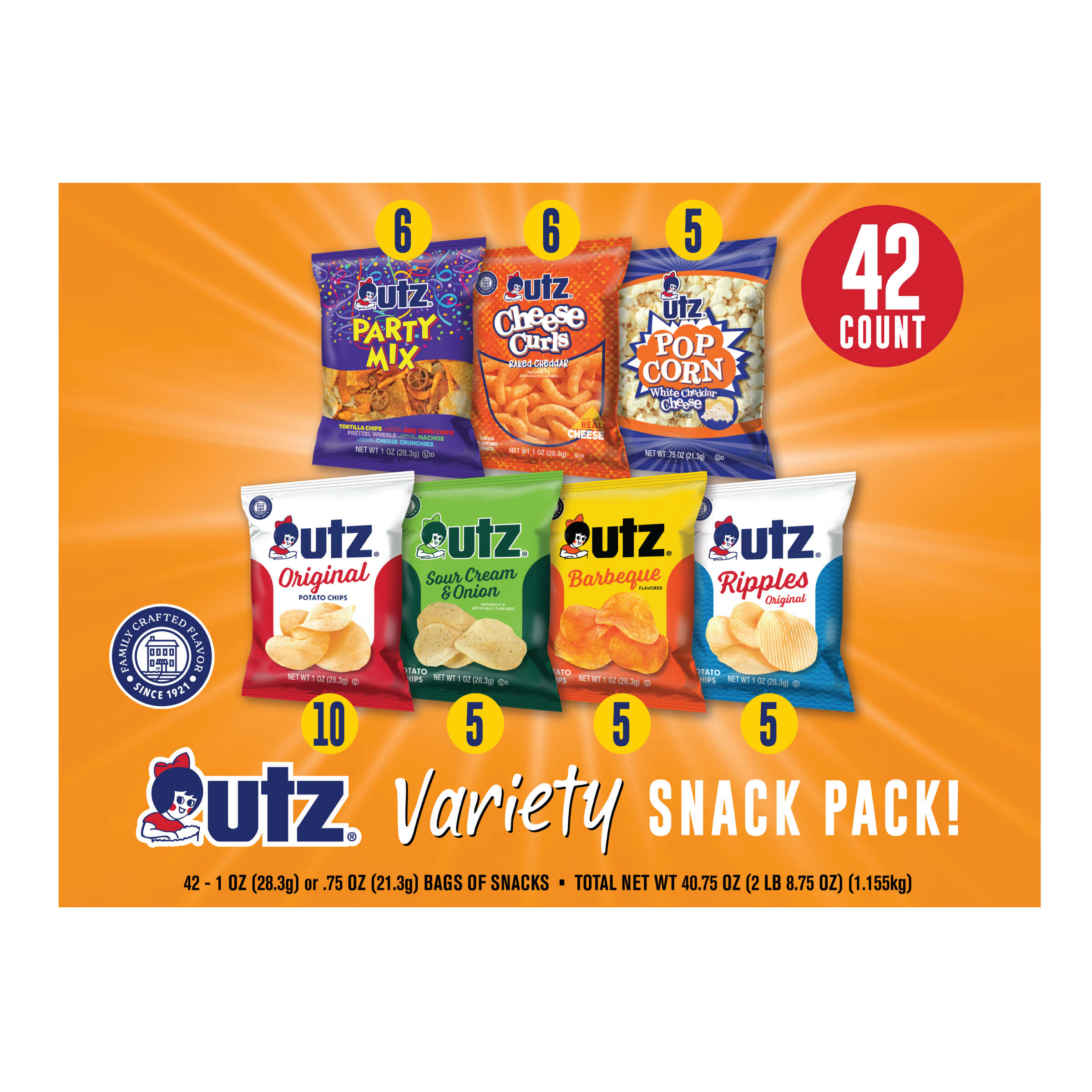 Utz Snack Variety Pack 42 count Box of .75 - 1 oz Bags
