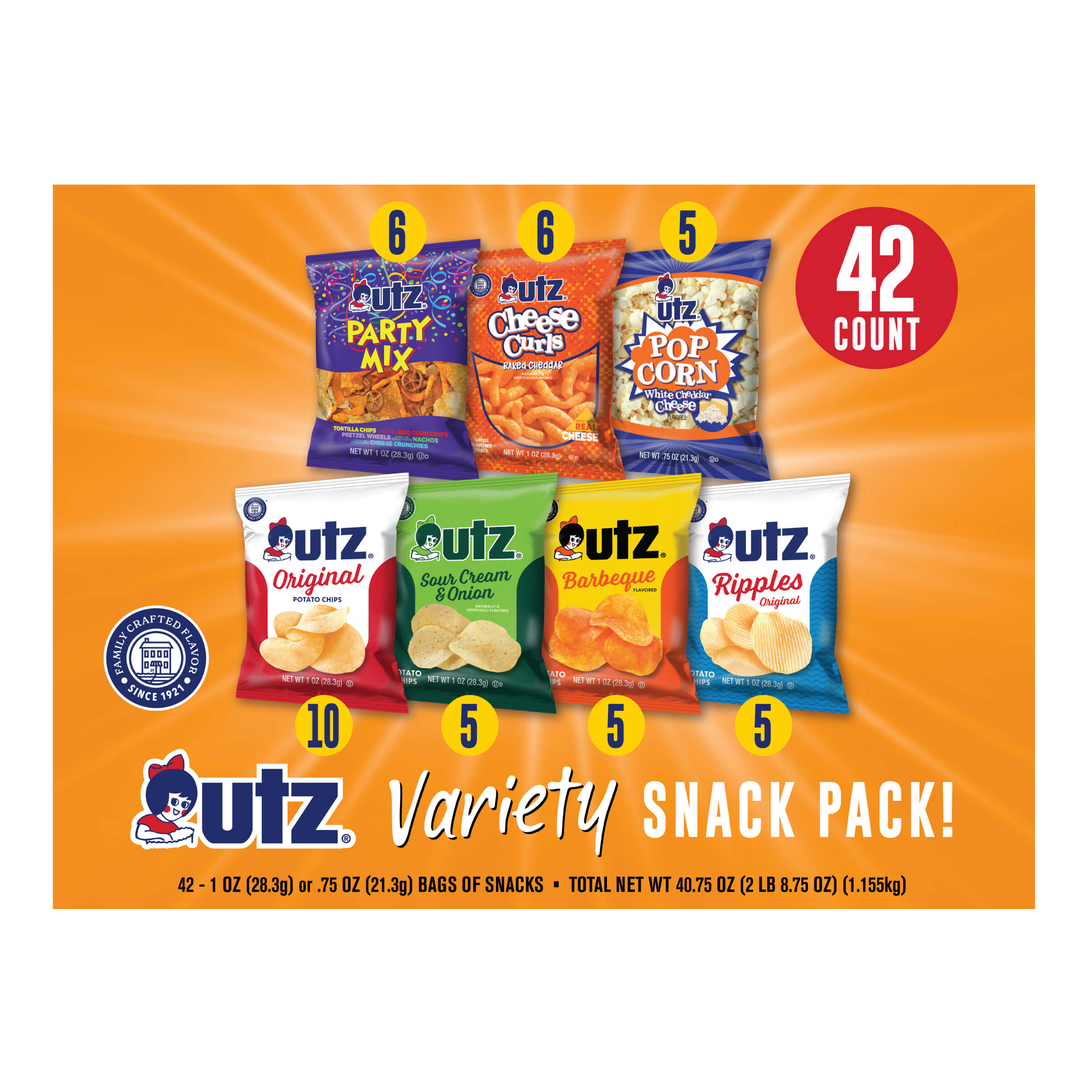 Utz Snack Variety Pack 42 count Box of .75 - 1 oz Bags