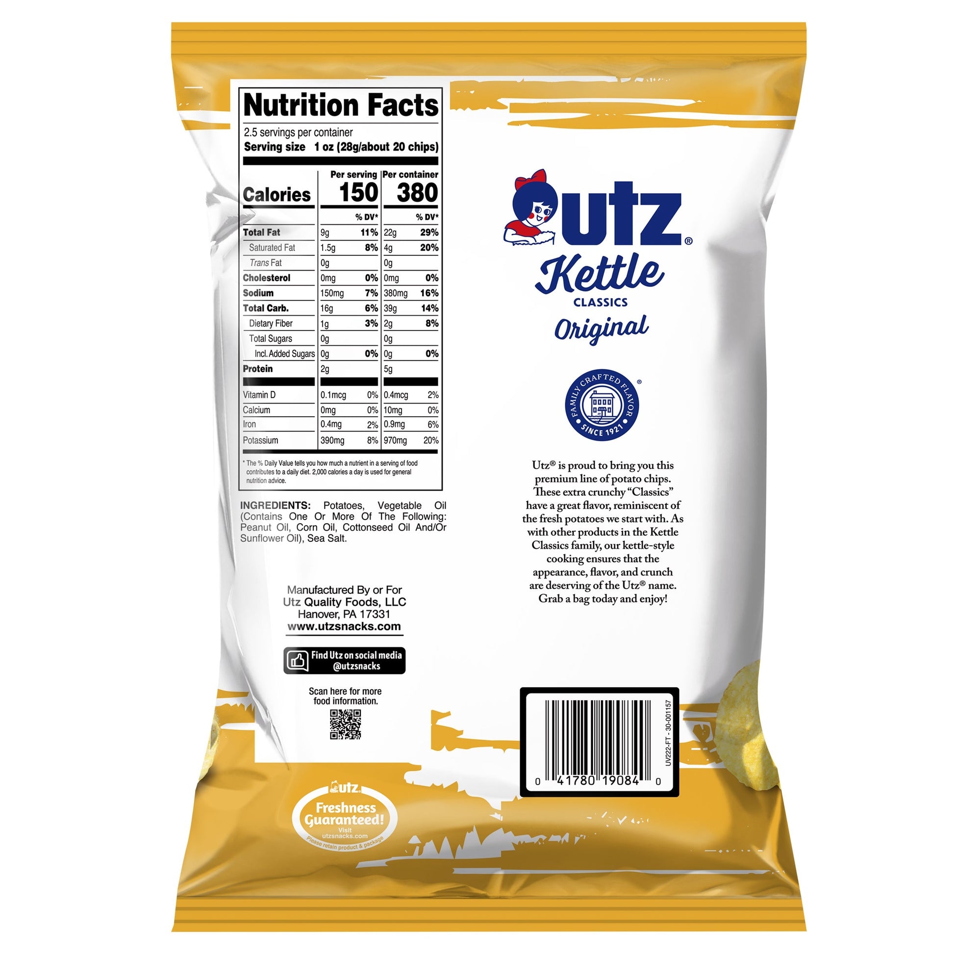 Utz Kettle Classics Potato Chips Original