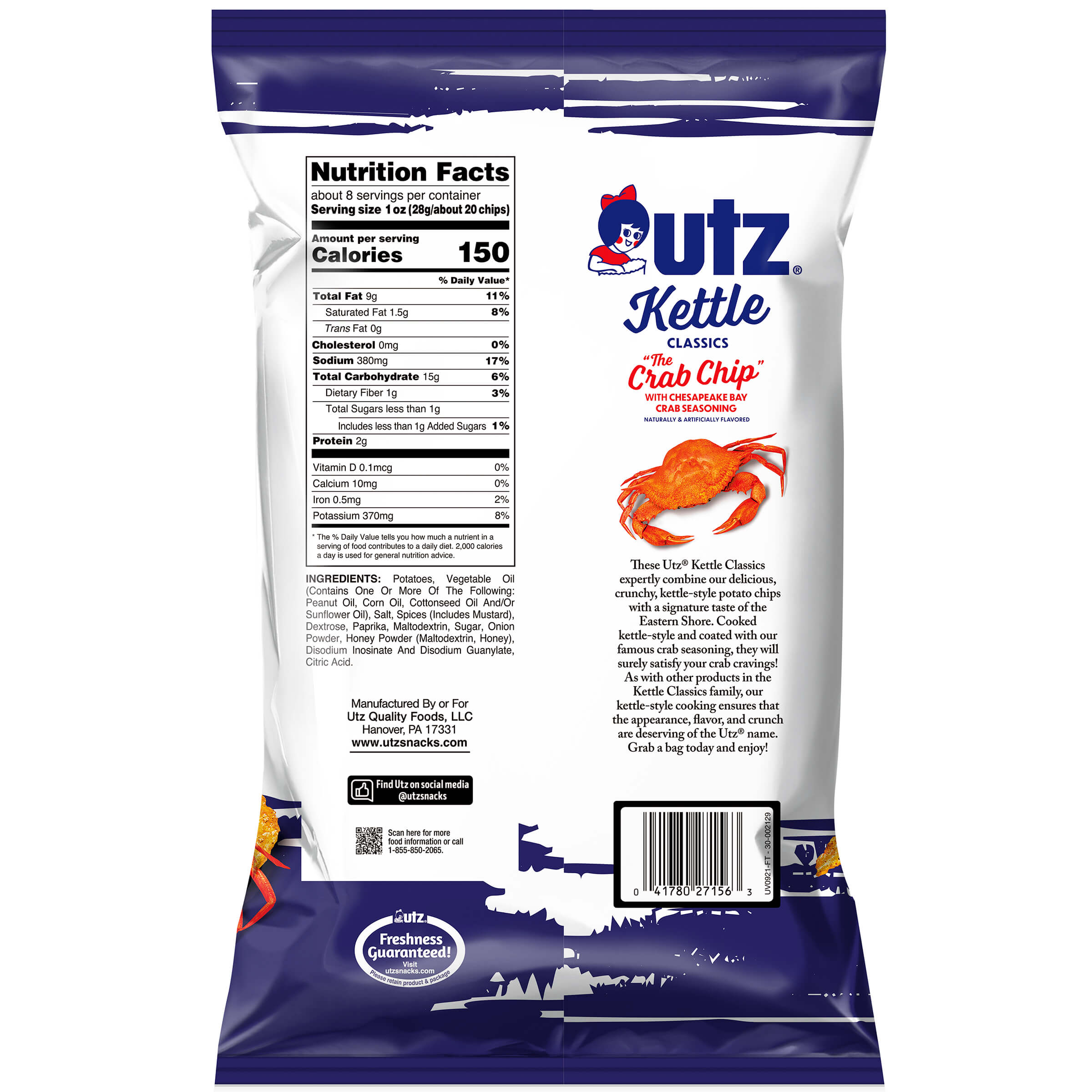 Utz Kettle Classics Potato Chips Crab