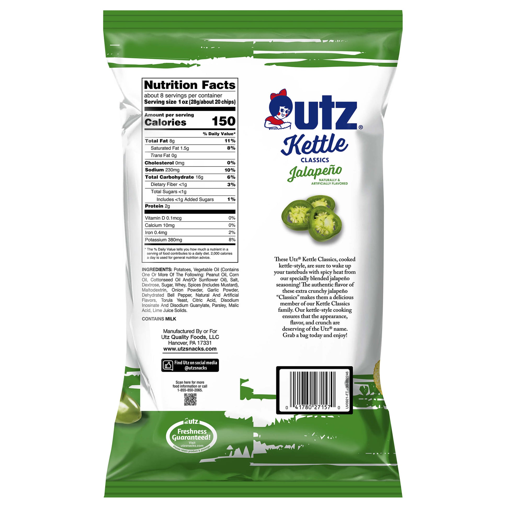 Utz Kettle Classics Potato Chips Jalapeno