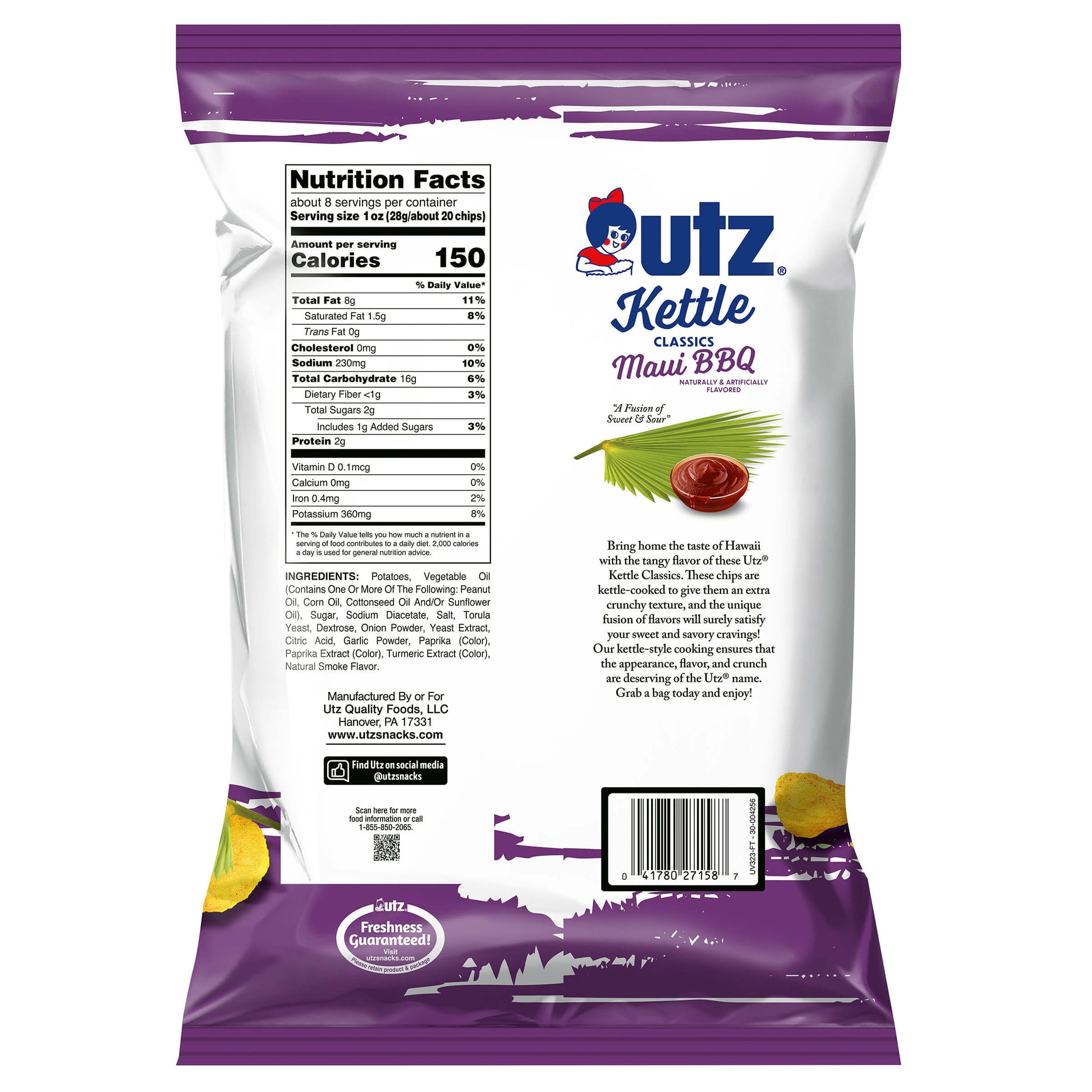 Utz Kettle Classics Potato Chips Maui BBQ
