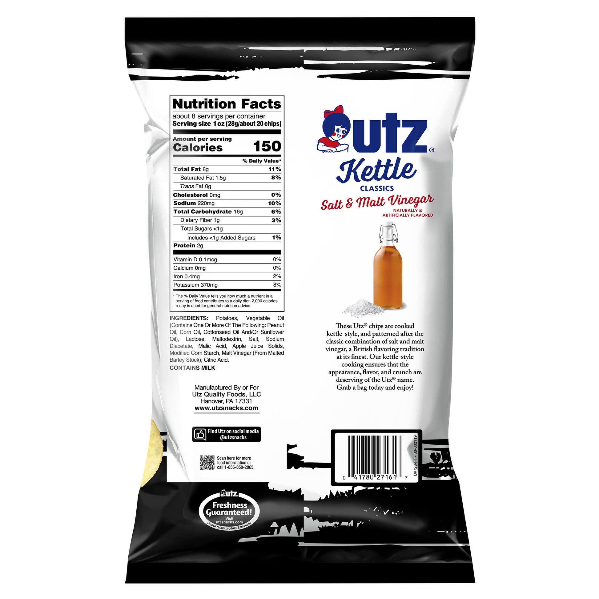 Utz Kettle Classics Potato Chips Salt & Malt Vinegar