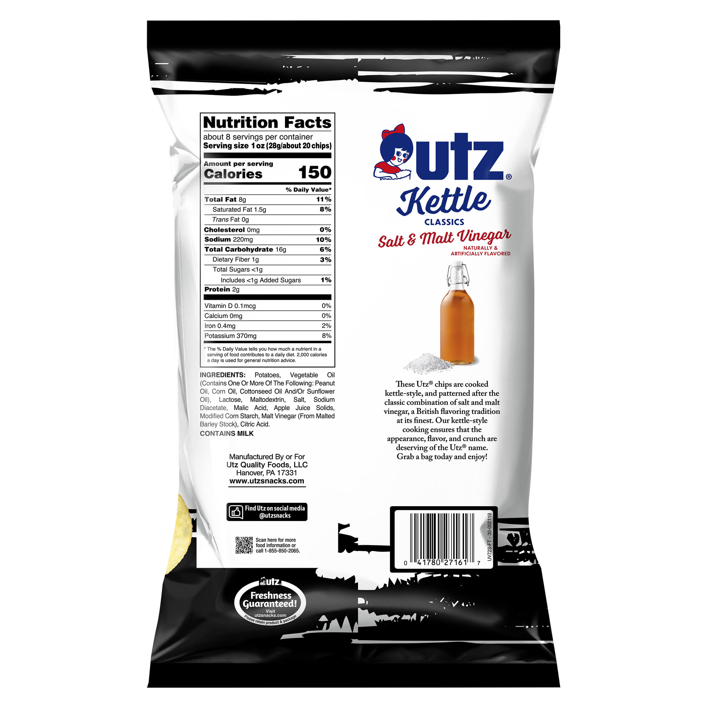 Utz Kettle Classics Potato Chips Salt & Malt Vinegar