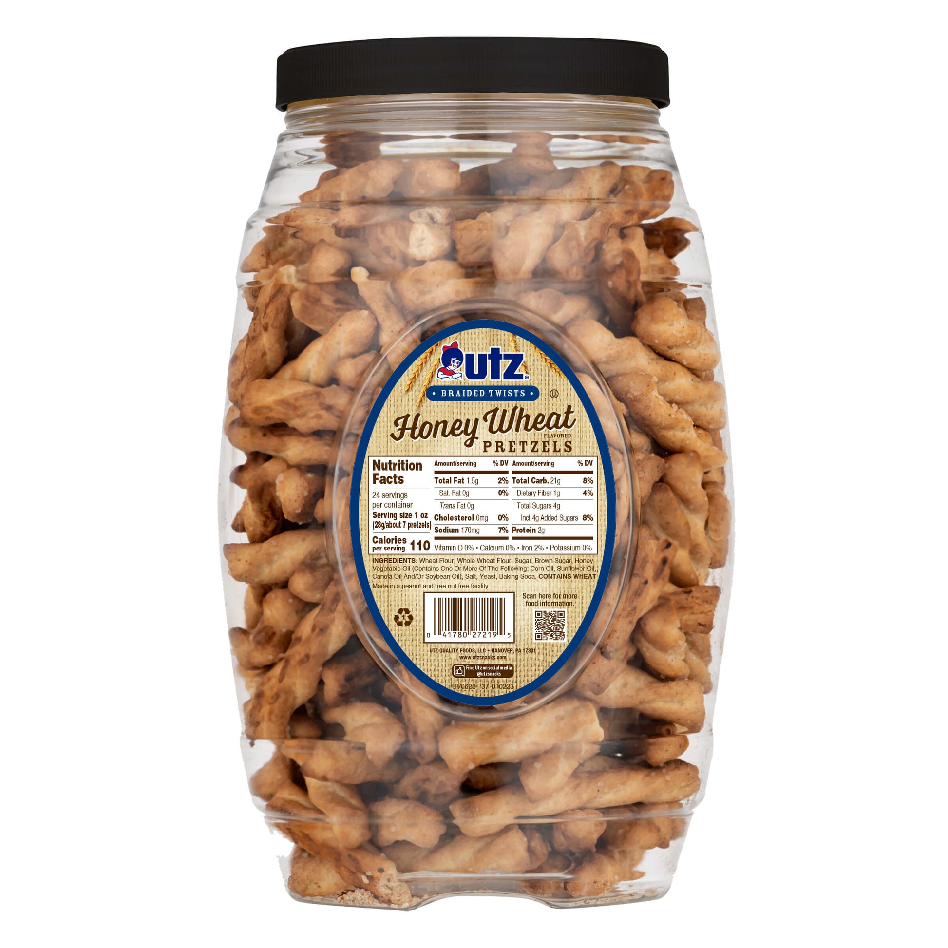 Utz Honey Wheat Braided Twists Pretzels Barrel