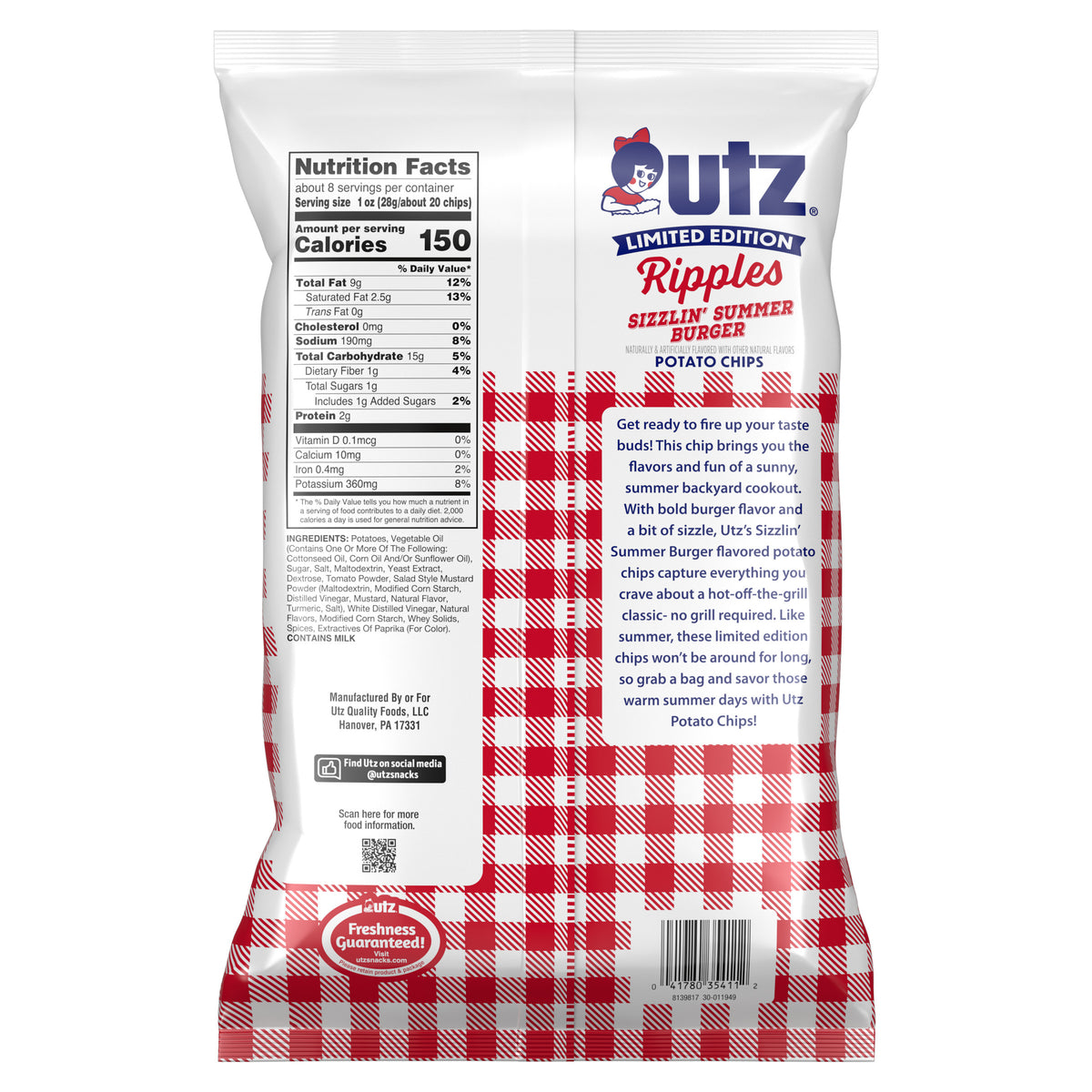 Utz Sizzlin' Summer Burger Ripple Potato Chips