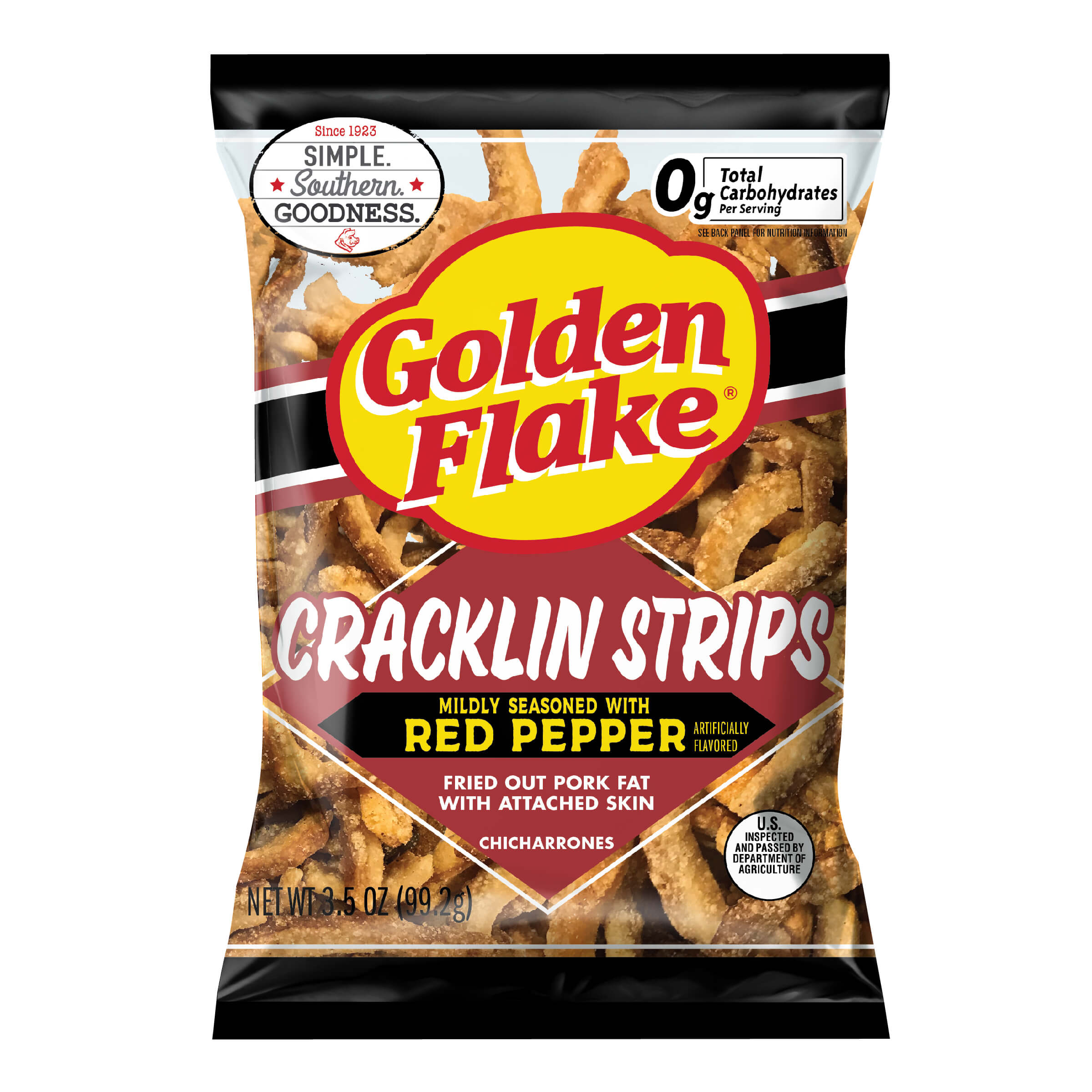 Golden Flake Pork Cracklin Skins Mild Red Pepper