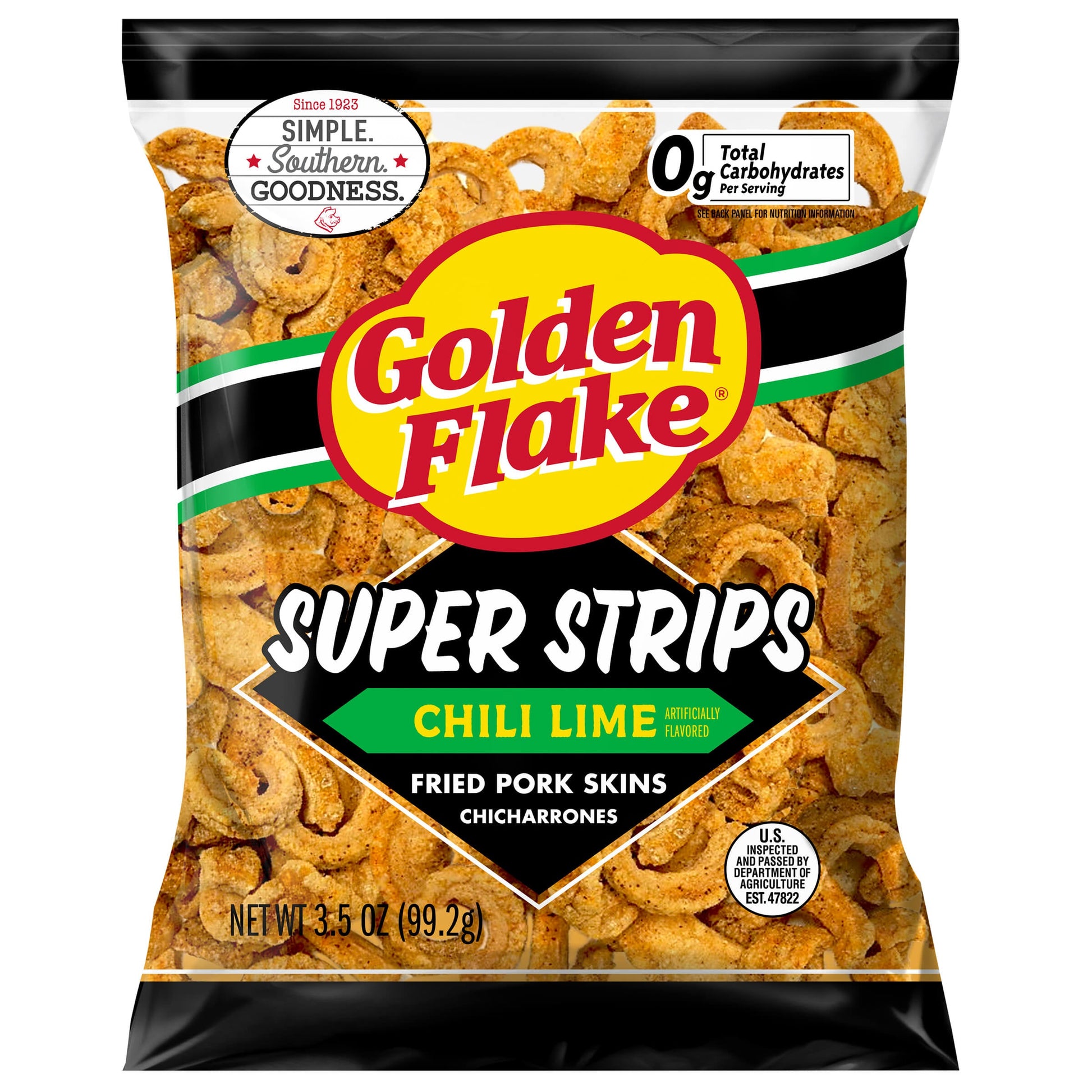 Golden Flake Pork Skins Super Strips Chili Lime
