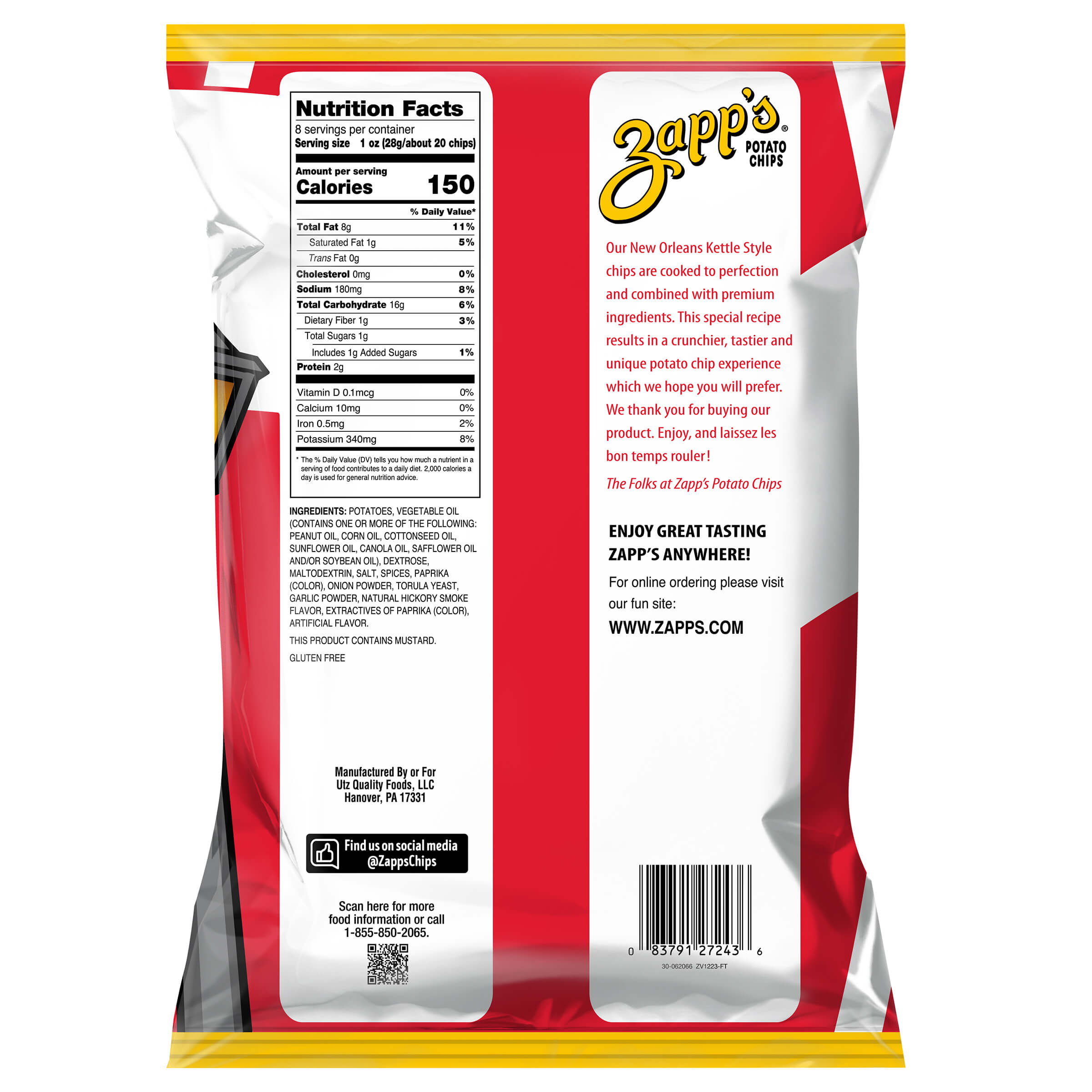 Zapp's Kettle Potato Chips Spicy Cajun Crawtators