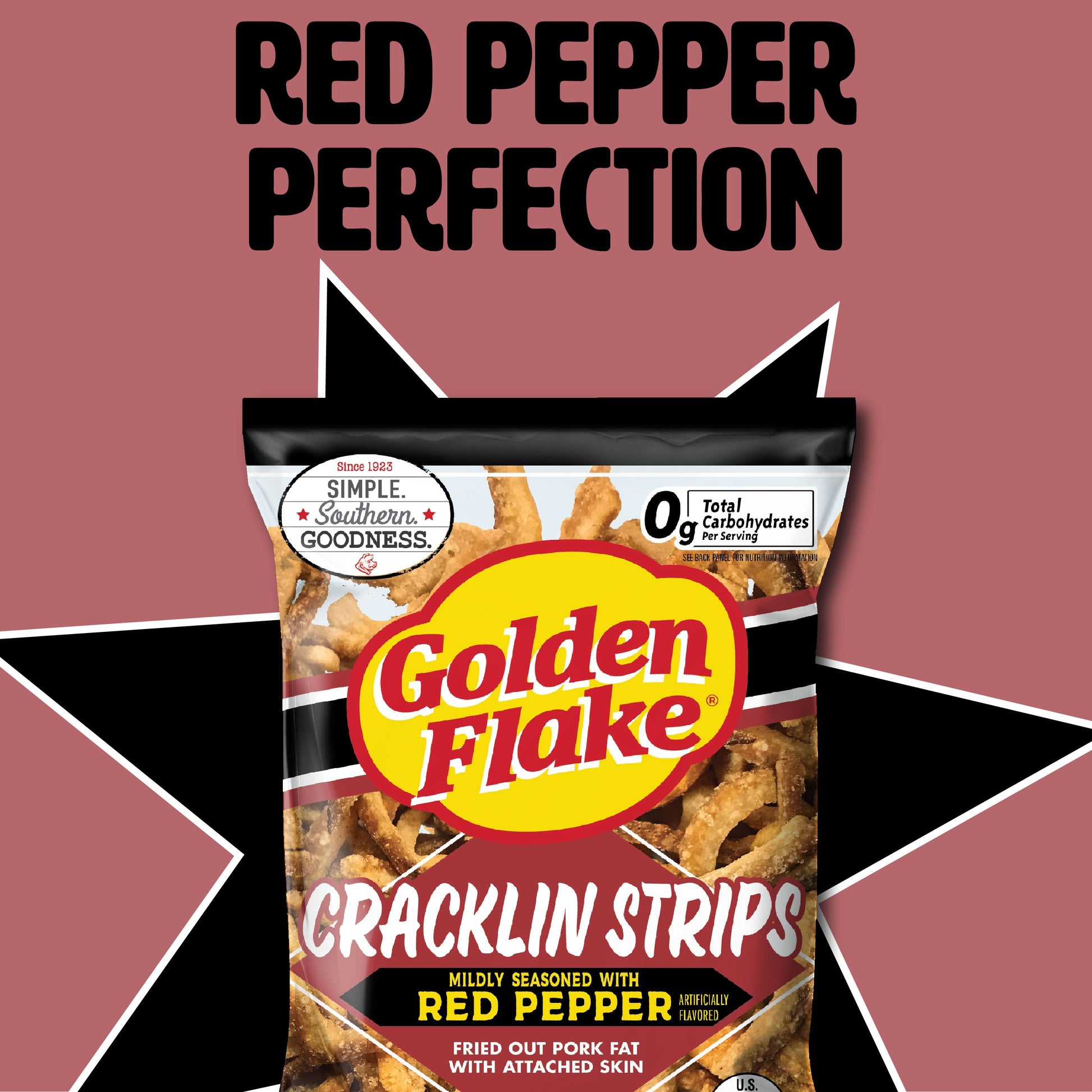 Golden Flake Pork Cracklin Skins Mild Red Pepper