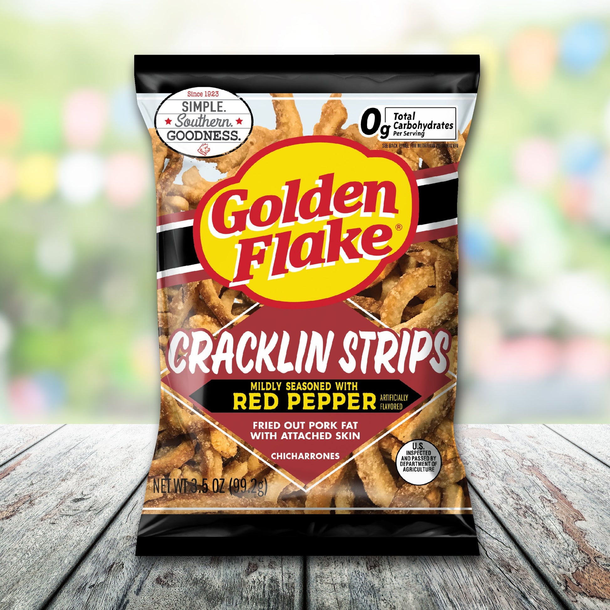 Golden Flake Pork Cracklin Skins Mild Red Pepper