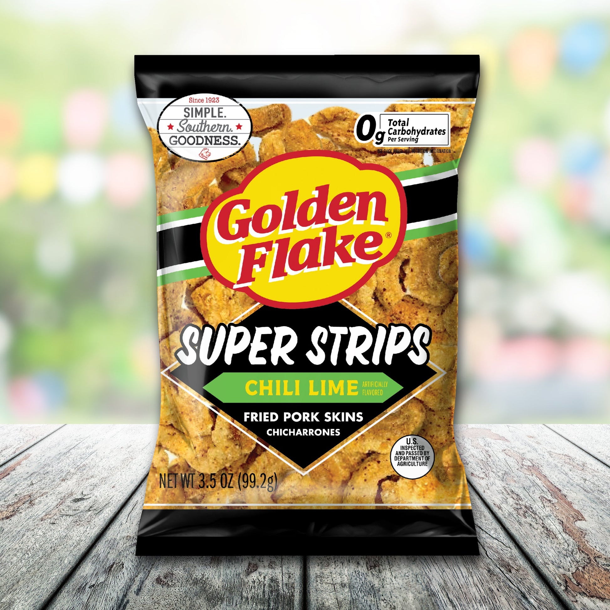 Golden Flake Pork Skins Super Strips Chili Lime