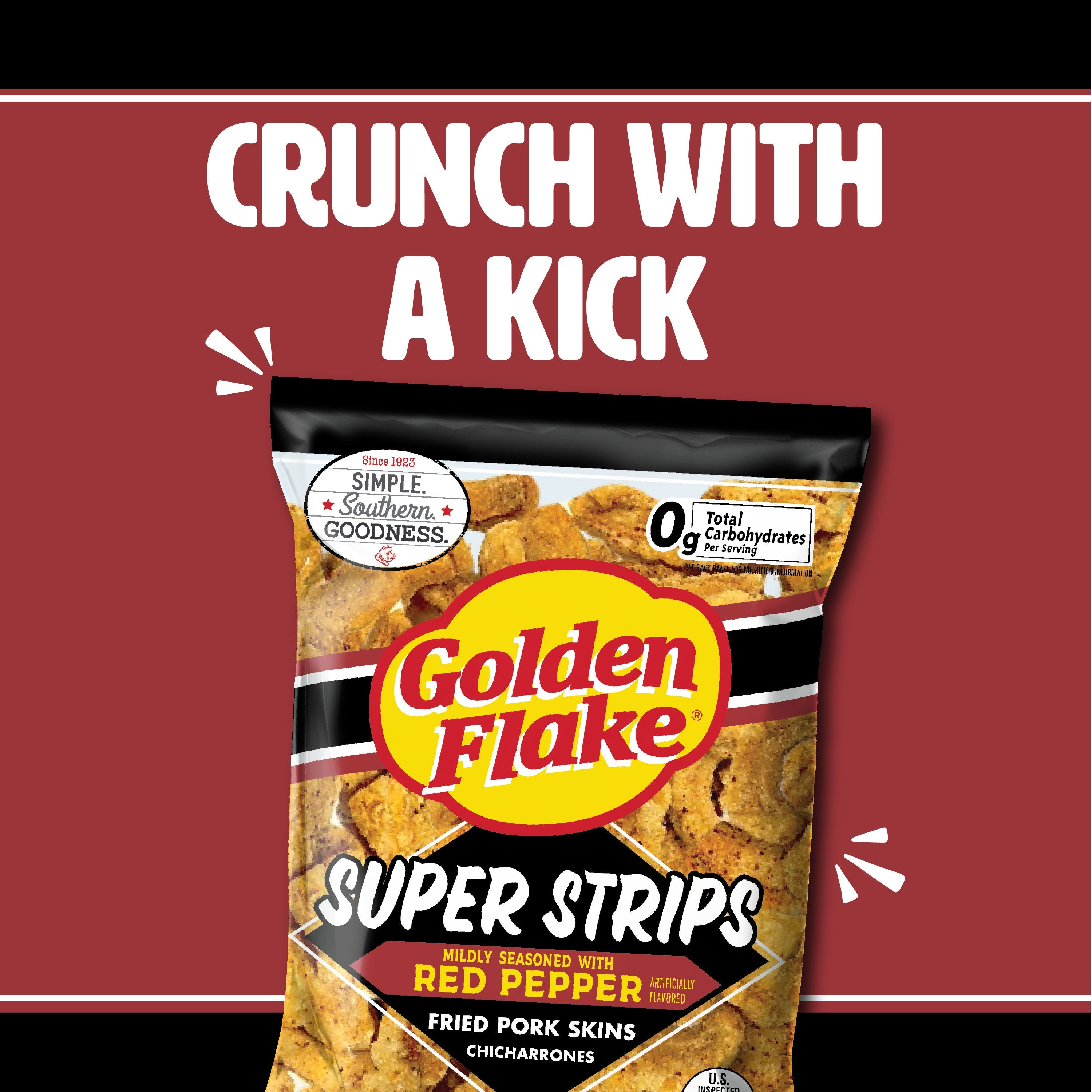 Golden Flake Pork Skins Super Strips Mild Red Pepper