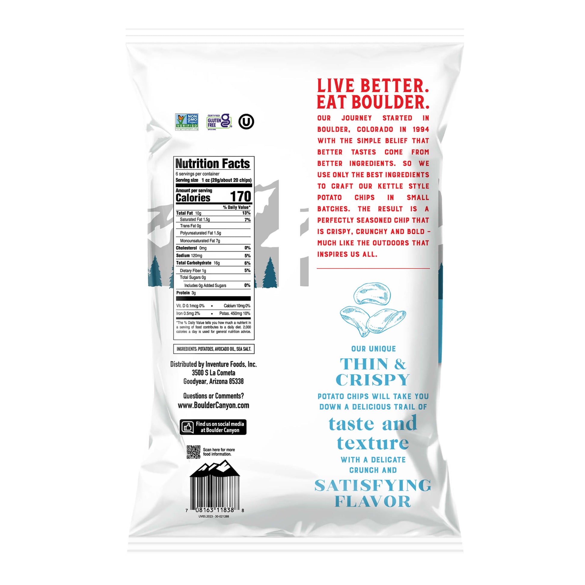 Boulder Canyon Potato Chips Thin & Crispy Avocado Oil Classic Sea Salt