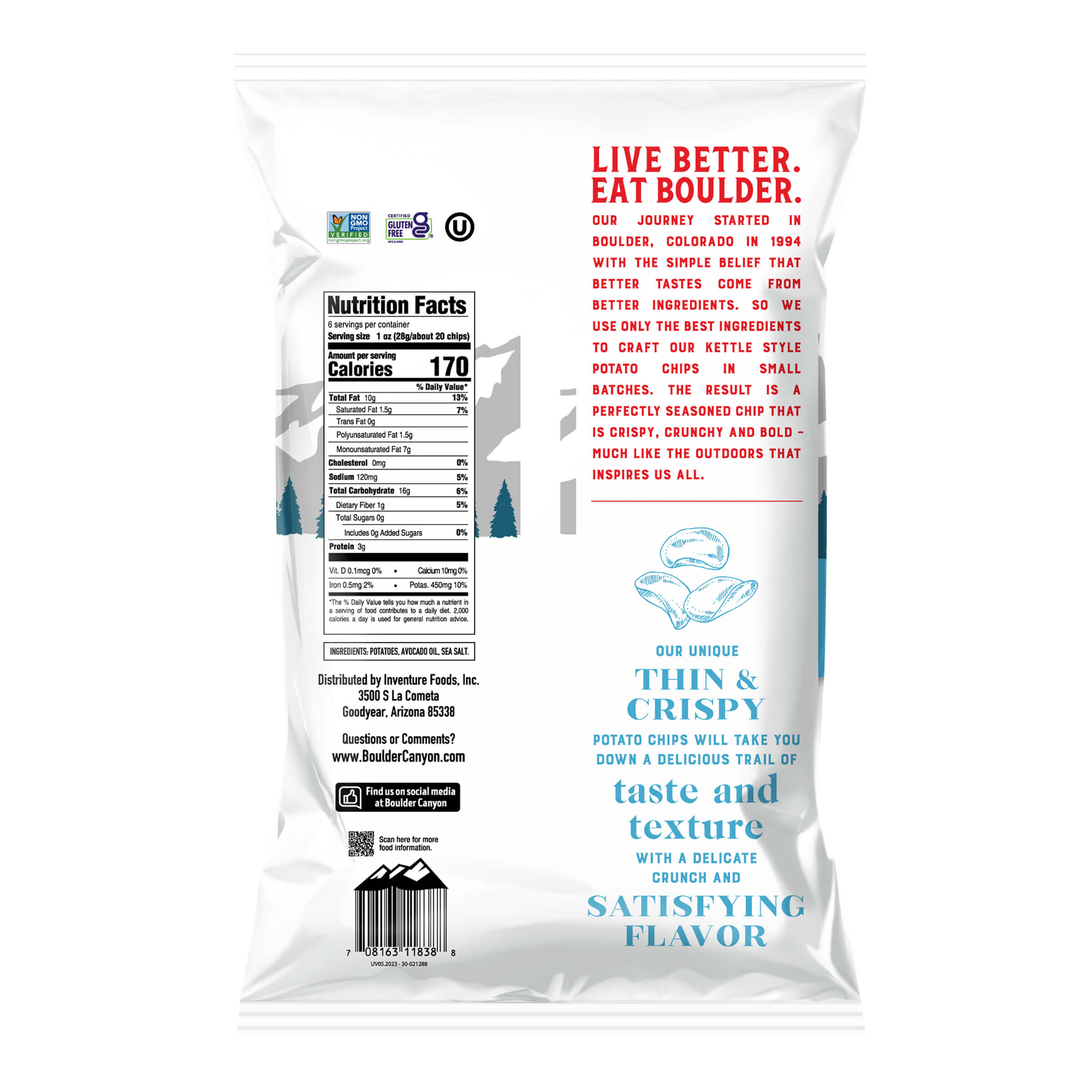 Boulder Canyon Potato Chips Thin & Crispy Avocado Oil Classic Sea Salt