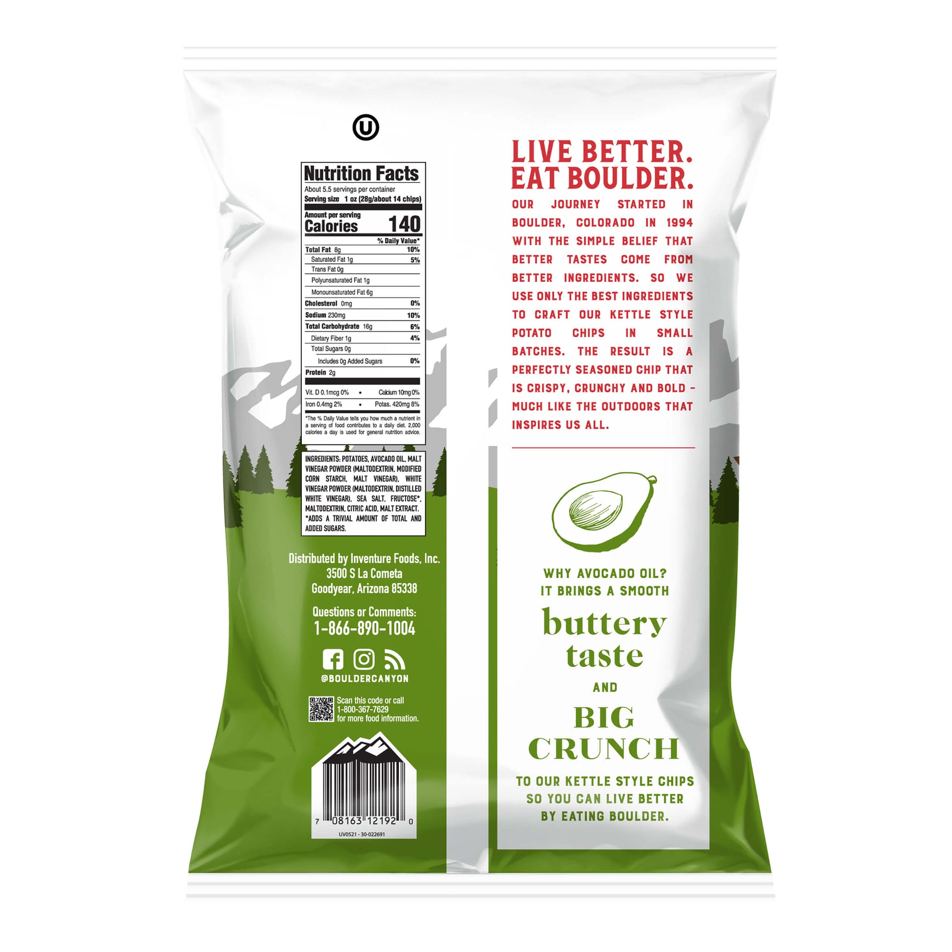 Boulder Canyon Kettle Potato Chips Canyon Cut Avocado Oil Malt Vinegar & Sea Salt