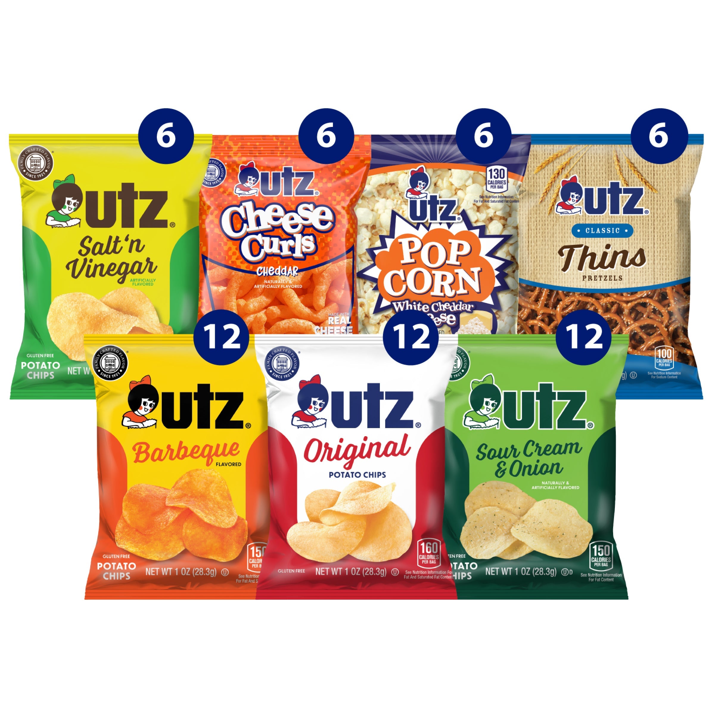 Utz Snack Jumbo Variety Pack, 60 Count Box of .75 - 1 oz Bags