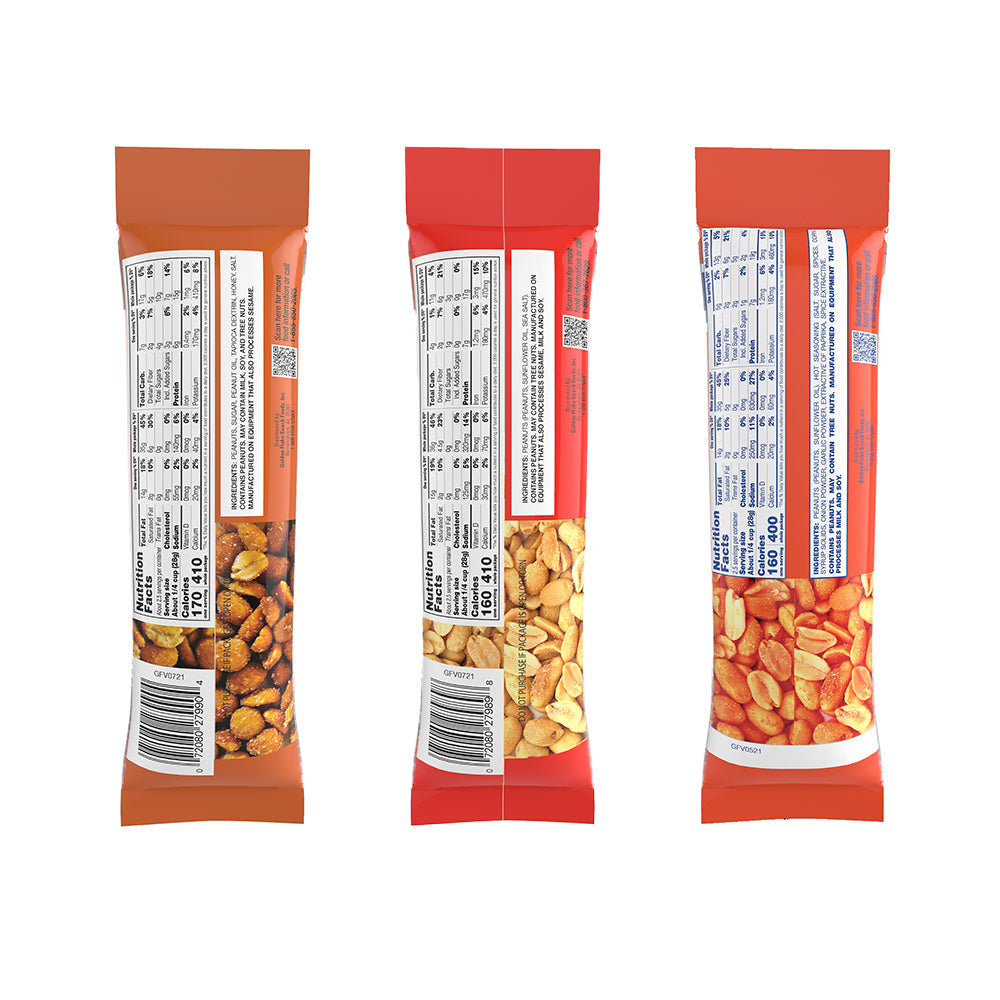 Golden Flake Nuts Variety Pack – Salted, Hot & Spicy, and Honey Roasted Peanuts (2.5oz Bags)
